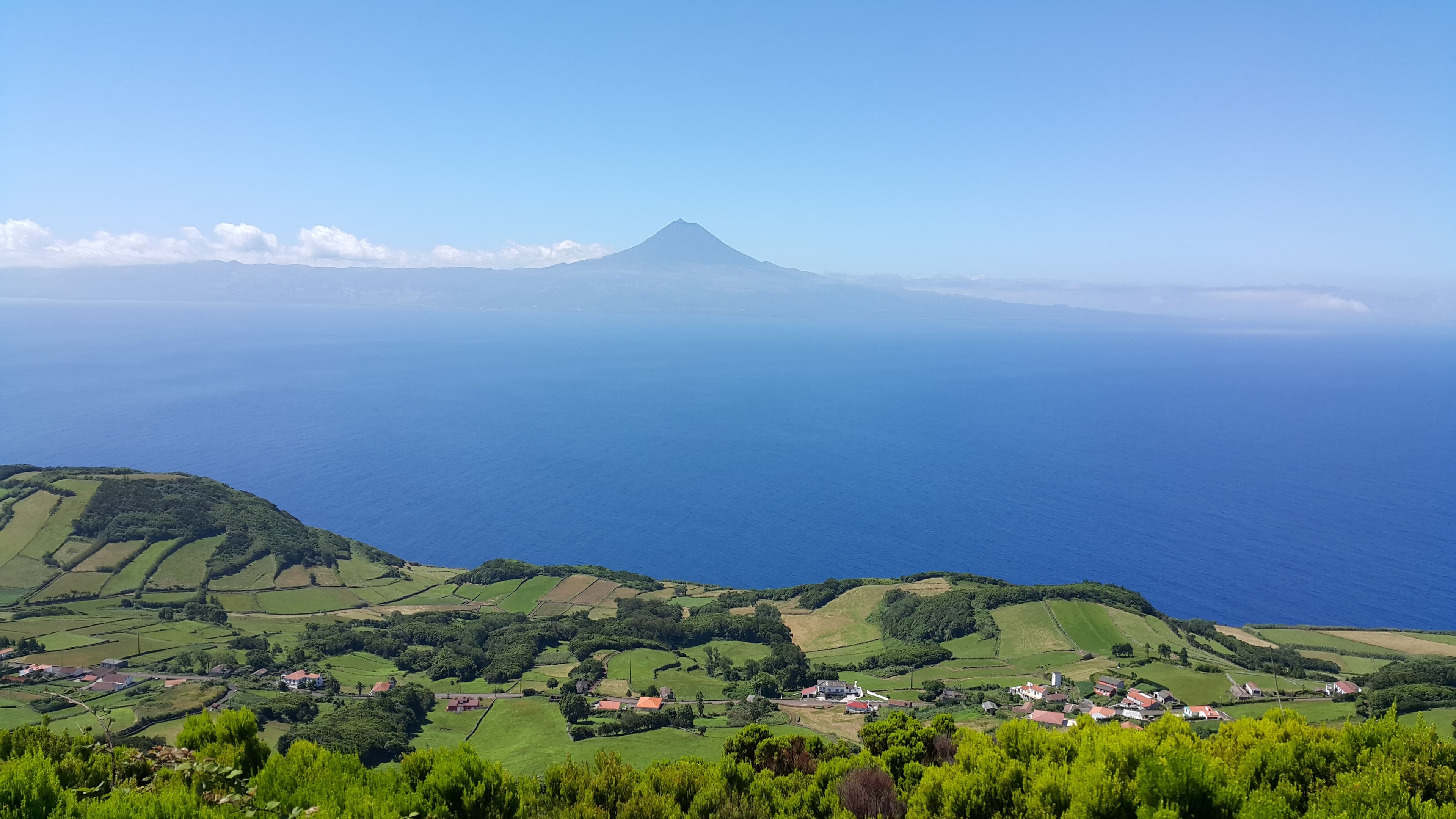 Pico visto de São Jorge, campos verdes